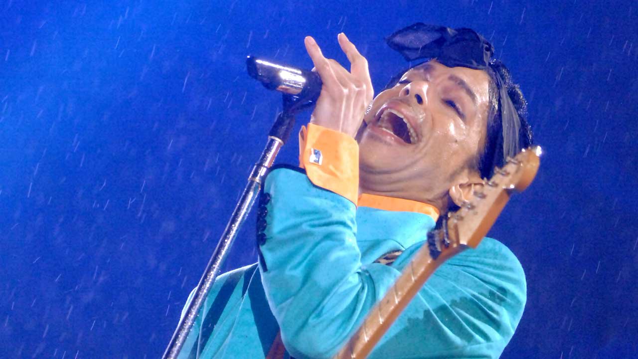 Prince onstage at the Super Bowl