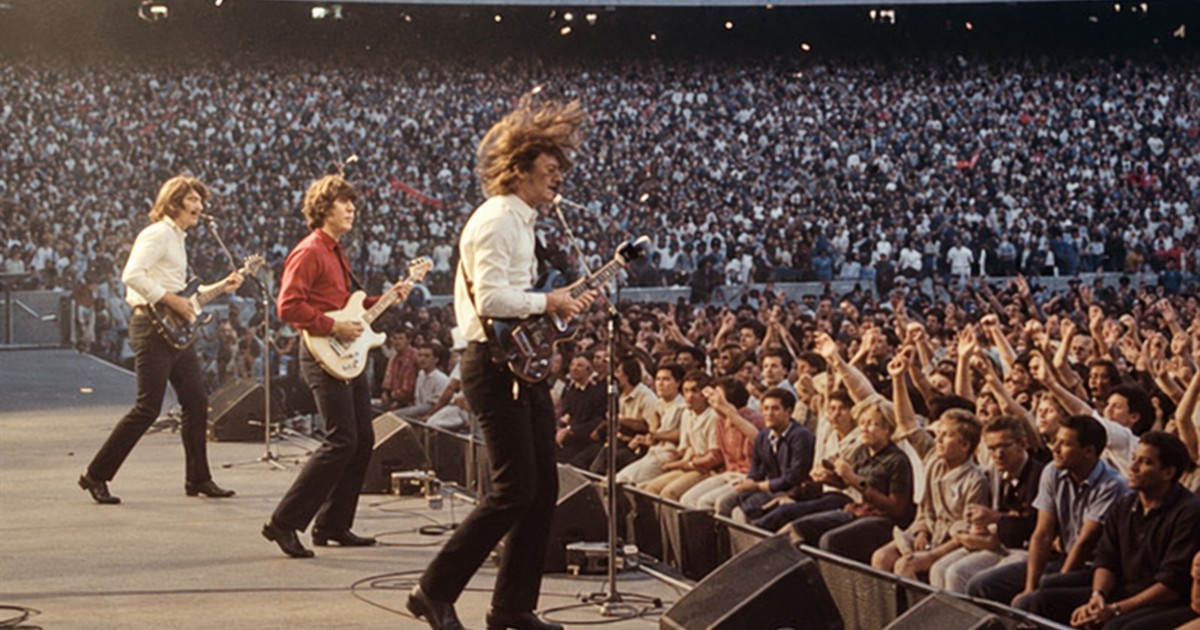 Illustrative stadium concert scene accompanying the Beatles’ stand against segregation; not an archival photograph of the Jacksonville event.