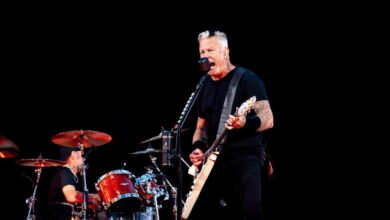 James Hetfield singing and playing guitar at Sphere in Las Vegas on October 10, 2026
