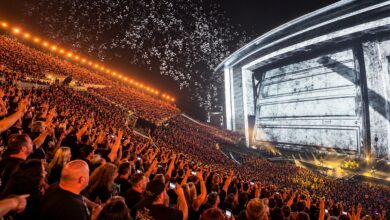 Metallica’s Sphere concert stage and a densely packed audience.