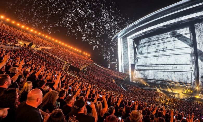 Metallica’s Sphere concert stage and a densely packed audience.
