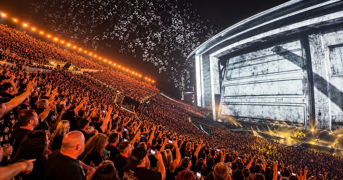 Metallica’s Sphere concert stage and a densely packed audience.