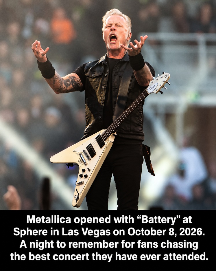 James Hetfield above the Battery concert caption