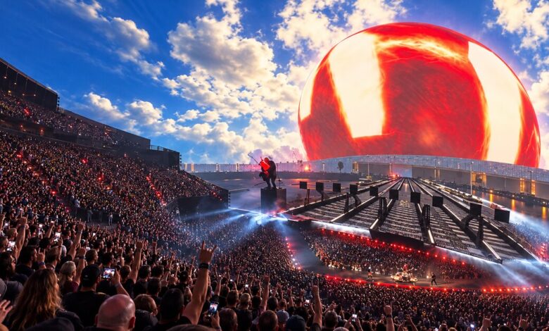 Metallica’s Sphere concert stage and a densely packed audience.