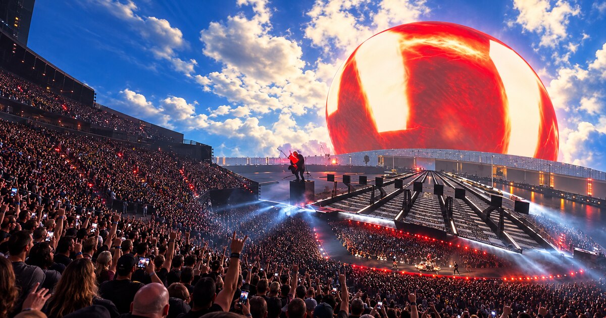 Metallica’s Sphere concert stage and a densely packed audience.