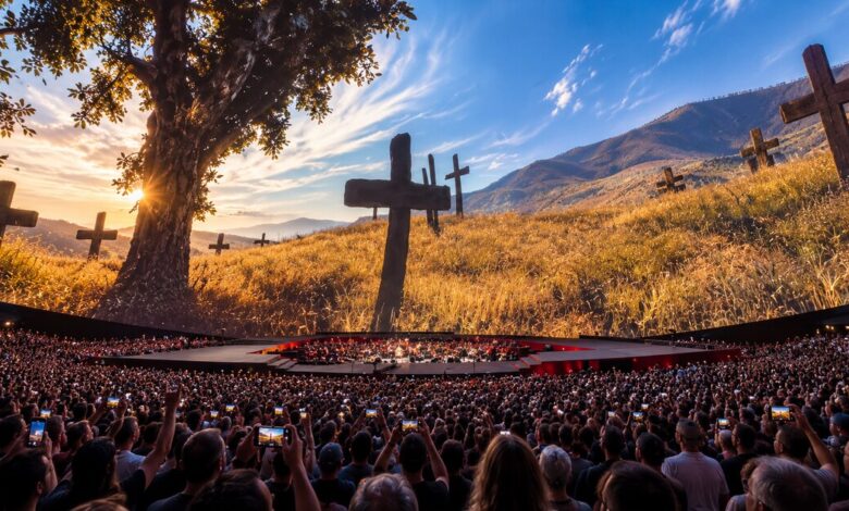 Metallica’s Sphere concert stage and a densely packed audience.