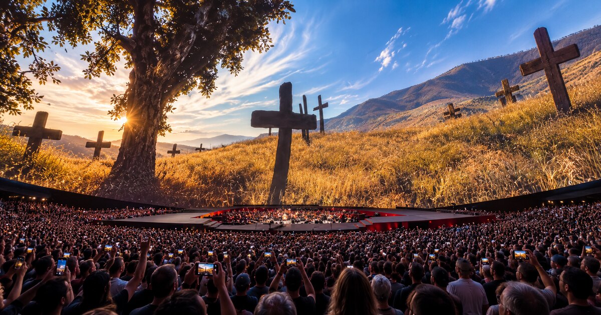 Metallica’s Sphere concert stage and a densely packed audience.