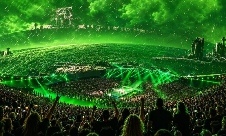 Metallica’s Sphere concert stage and a densely packed audience.