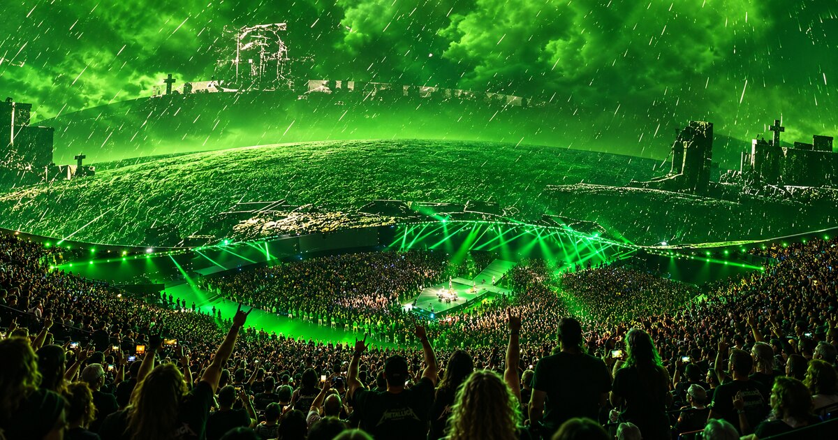 Metallica’s Sphere concert stage and a densely packed audience.
