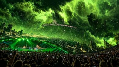 Metallica’s Sphere concert stage and a densely packed audience.