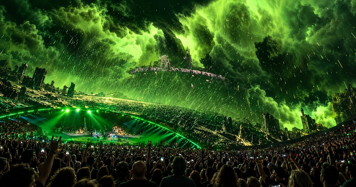 Metallica’s Sphere concert stage and a densely packed audience.
