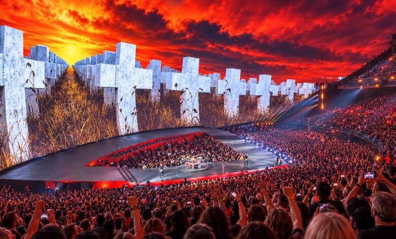 Metallica’s Sphere concert stage and a densely packed audience.