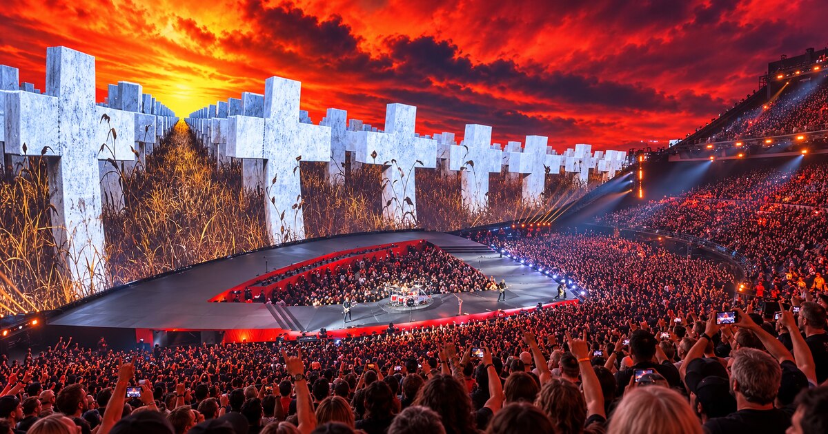 Metallica’s Sphere concert stage and a densely packed audience.