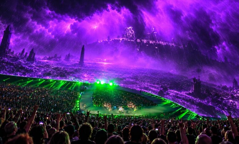 Metallica’s Sphere concert stage and a densely packed audience.