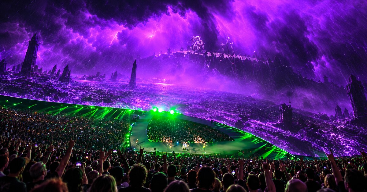 Metallica’s Sphere concert stage and a densely packed audience.