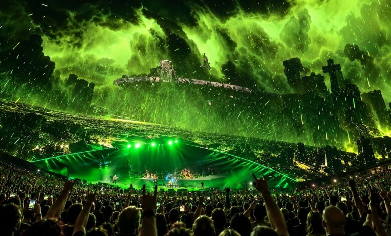 Metallica’s Sphere concert stage and a densely packed audience.