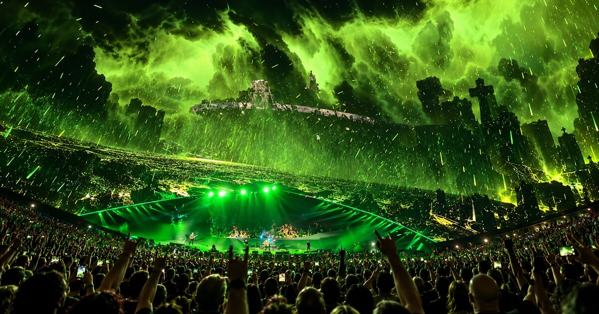 Metallica’s Sphere concert stage and a densely packed audience.