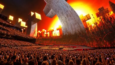 Metallica’s Sphere concert stage and a densely packed audience.