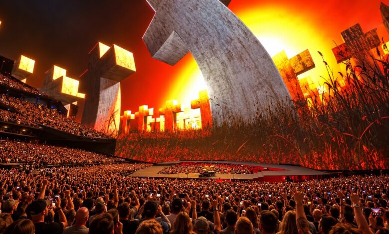 Metallica’s Sphere concert stage and a densely packed audience.