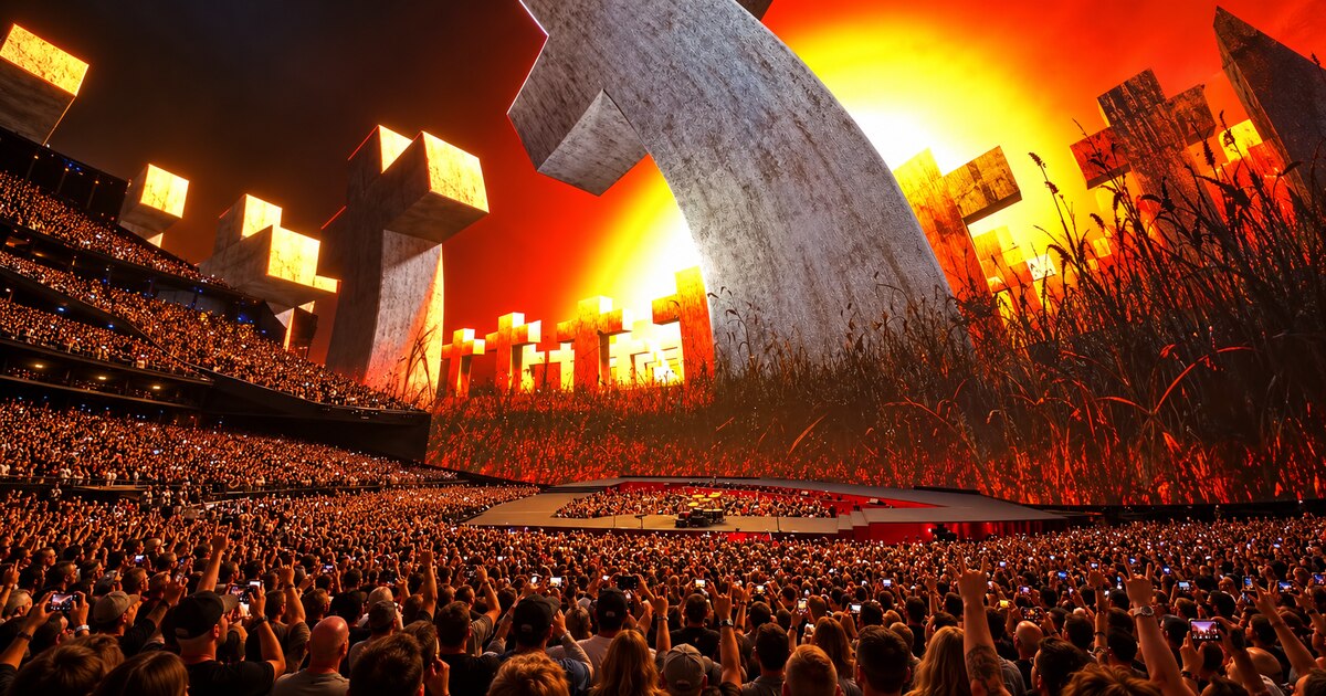 Metallica’s Sphere concert stage and a densely packed audience.