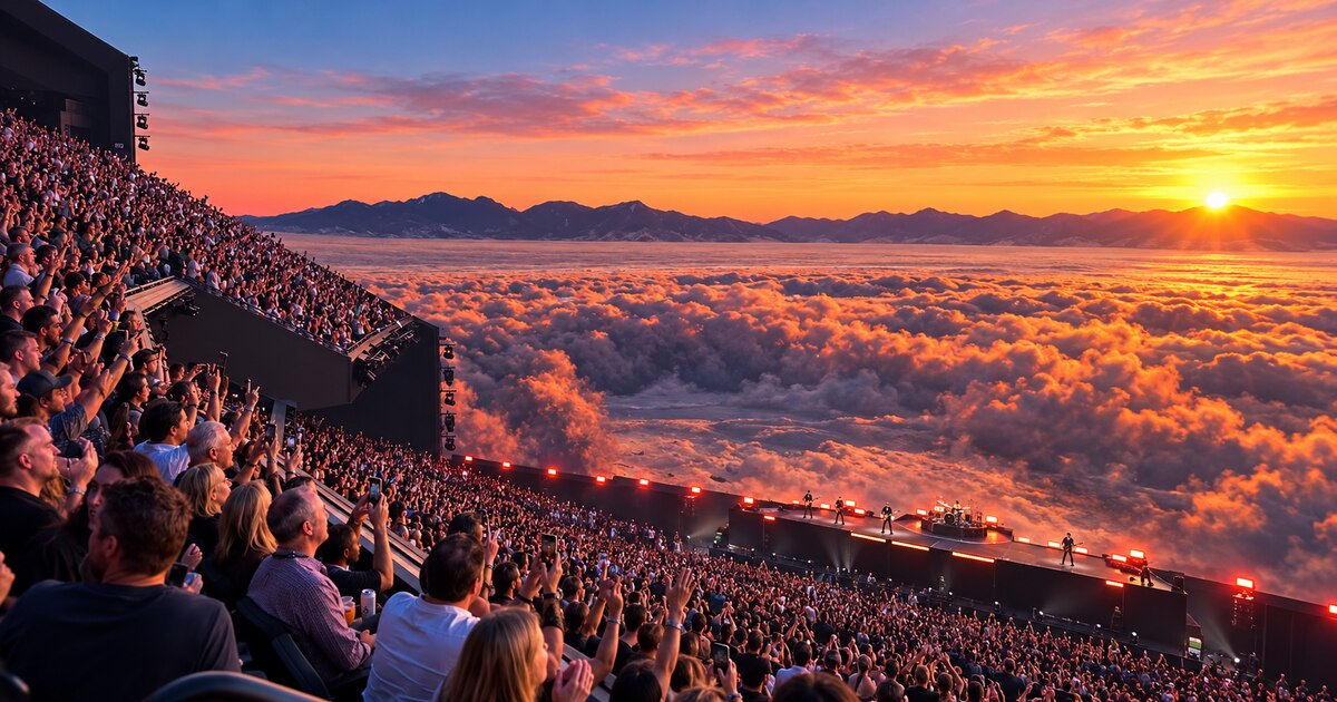 Metallica’s Sphere concert stage and a densely packed audience.