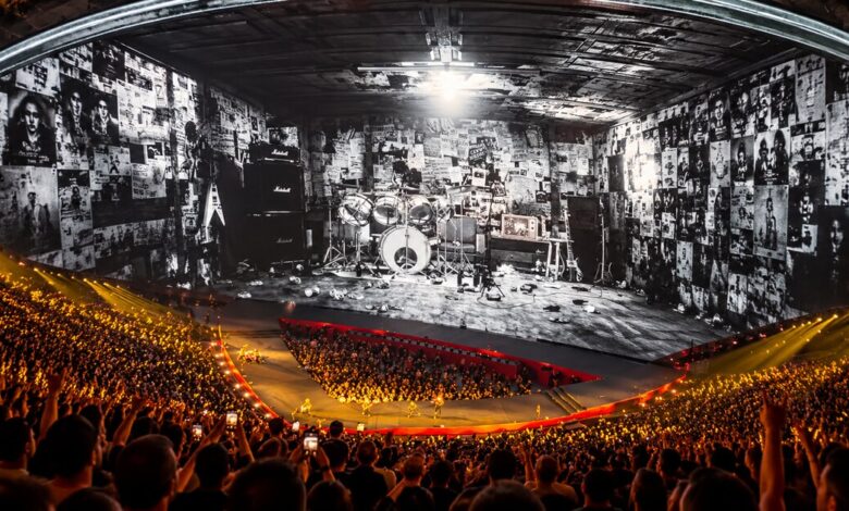 Metallica’s Sphere concert stage and a densely packed audience.