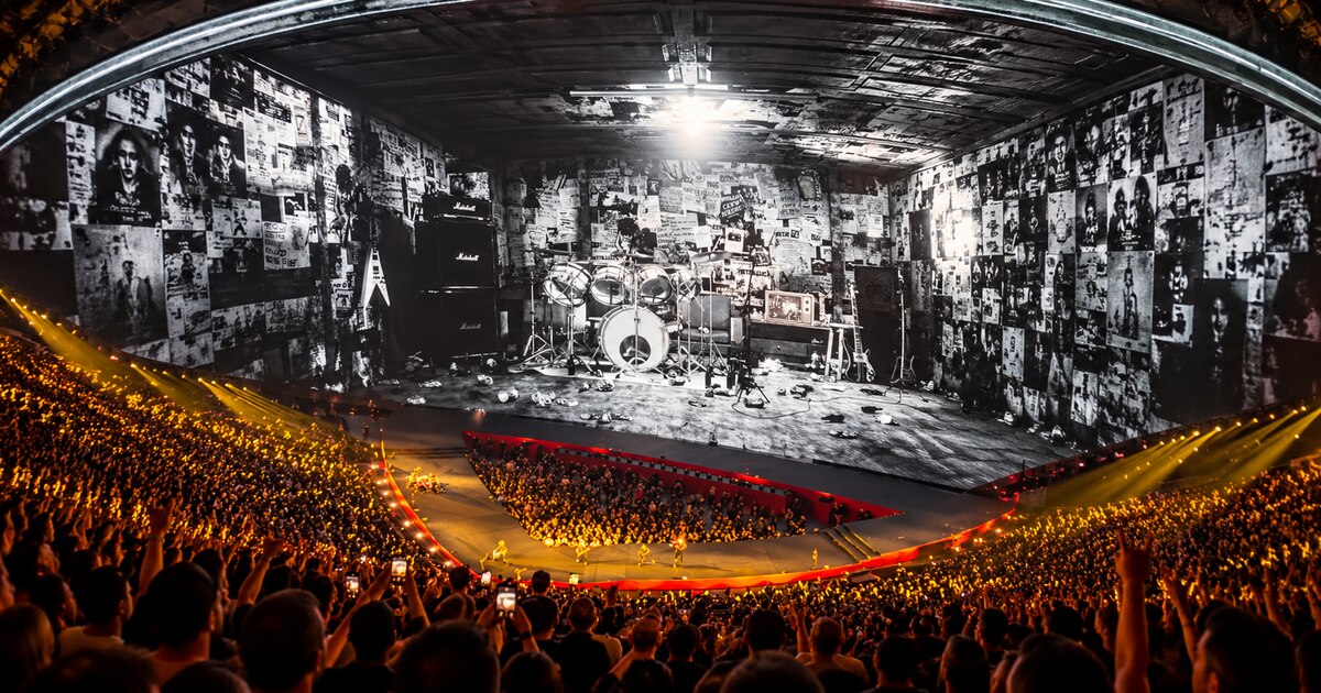 Metallica’s Sphere concert stage and a densely packed audience.