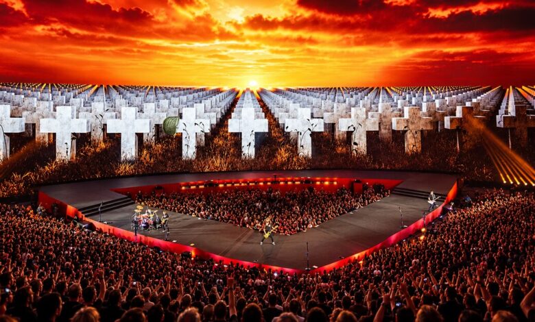 Metallica’s Sphere concert stage and a densely packed audience.