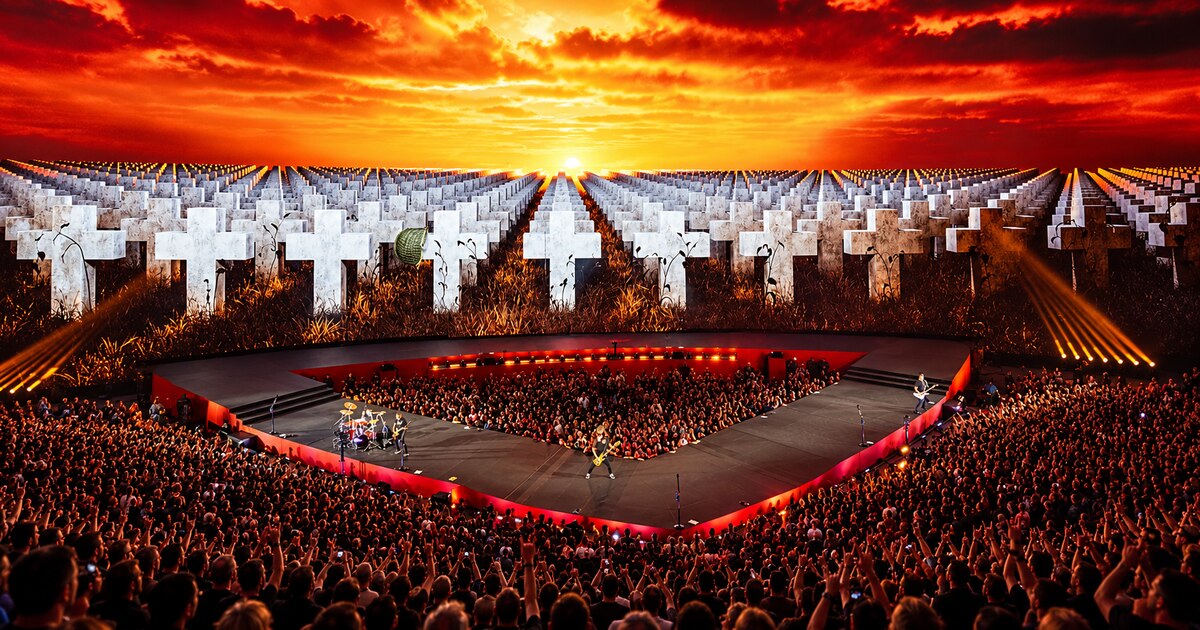 Metallica’s Sphere concert stage and a densely packed audience.