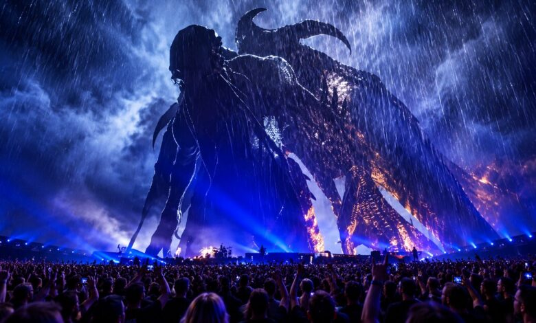 Metallica’s Sphere concert stage and a densely packed audience.