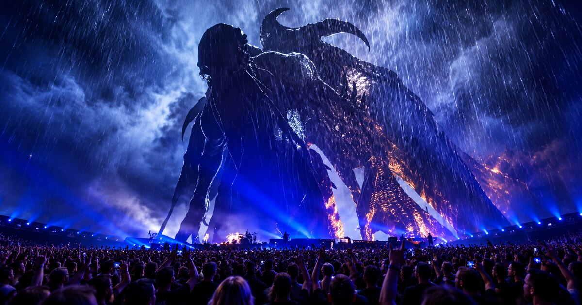 Metallica’s Sphere concert stage and a densely packed audience.